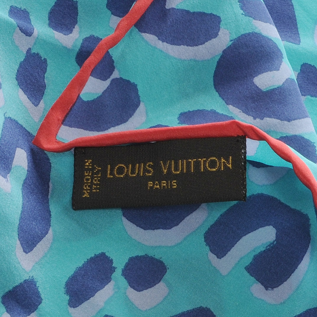 Louis Vuitton Silk Giant Leopard Square Scarf Blue Lagoon 5 of 7