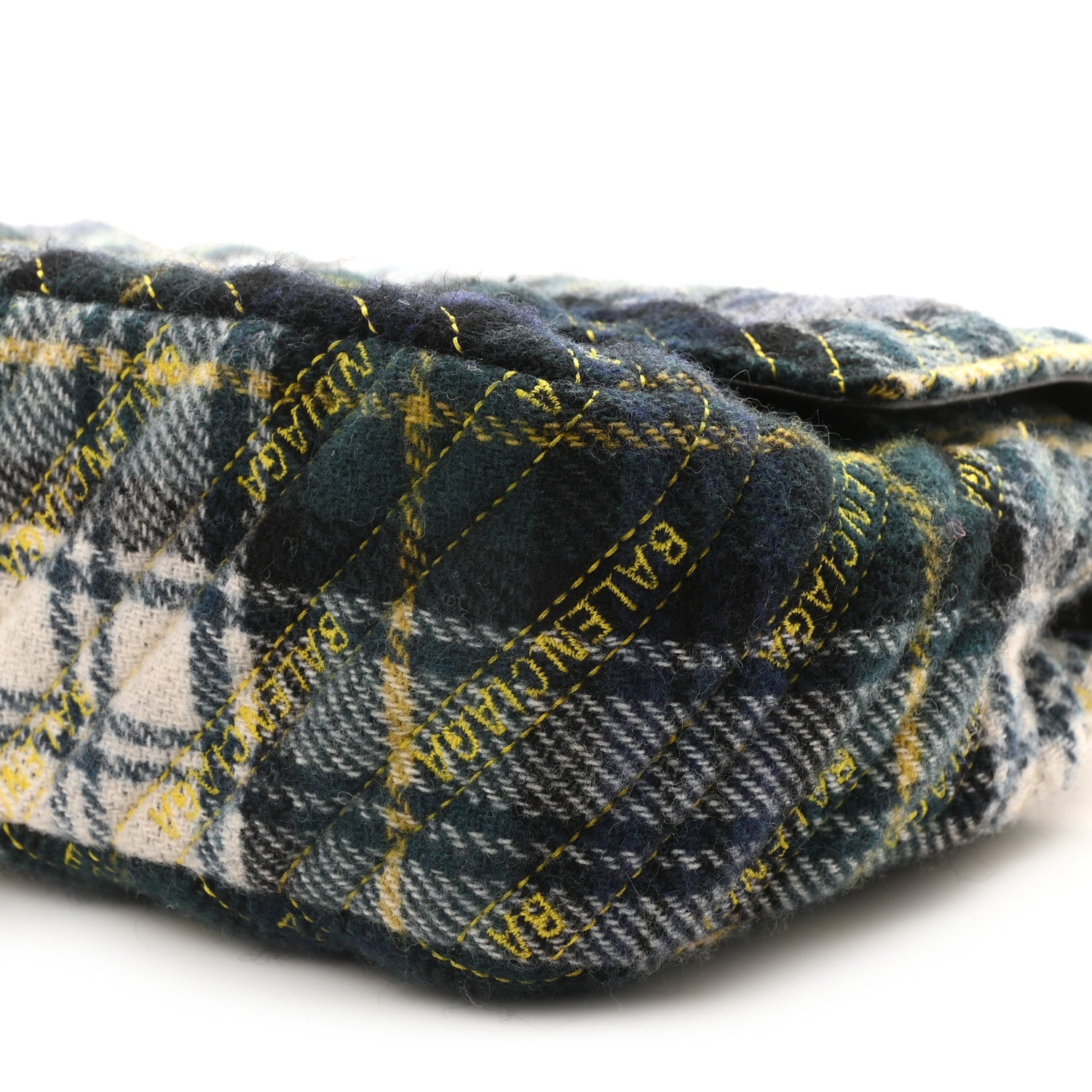 Balenciaga Wool Plaid Diagonal Allover Logo Matelasse M BB Round