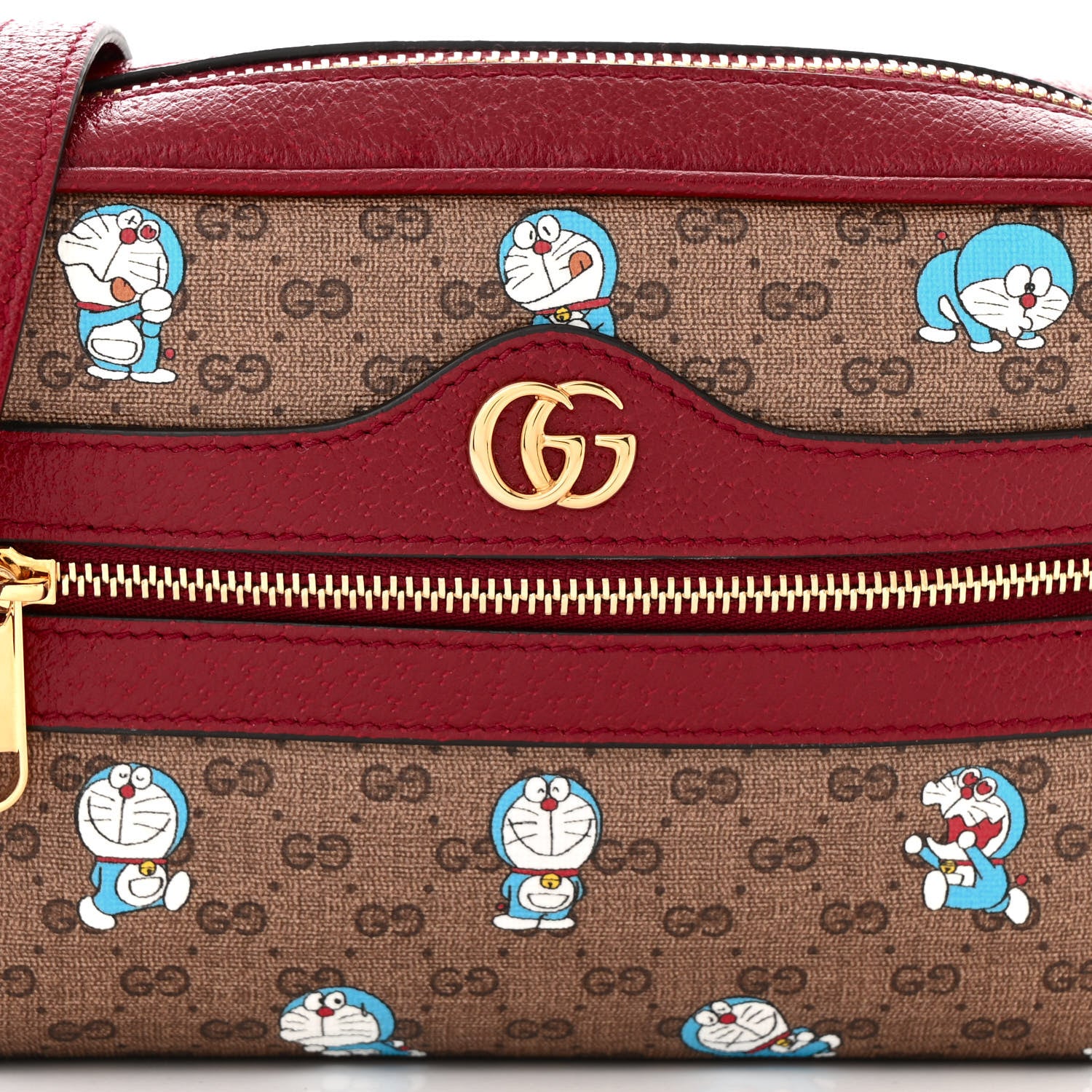 Gucci X DORAEMON Mini Vintage GG Supreme Monogram Camera Bag Beige Cherry Red 8 of 10