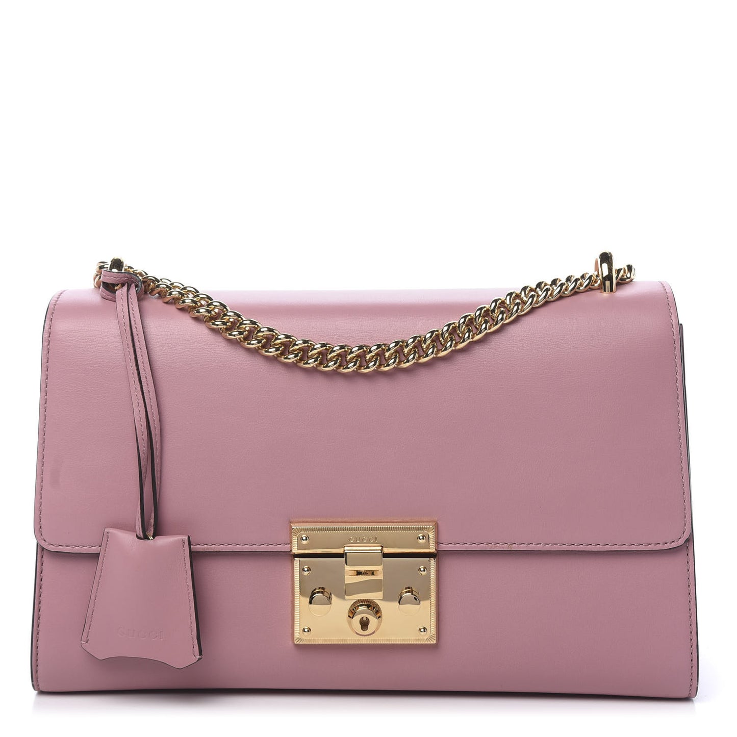 Moon Calfskin Medium Padlock Shoulder Bag Carmine Rose