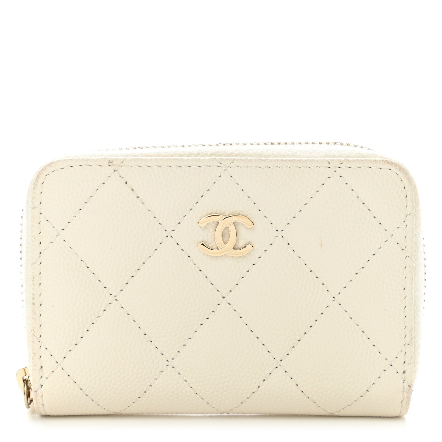 Caviar Quilted Zip Coin Purse White