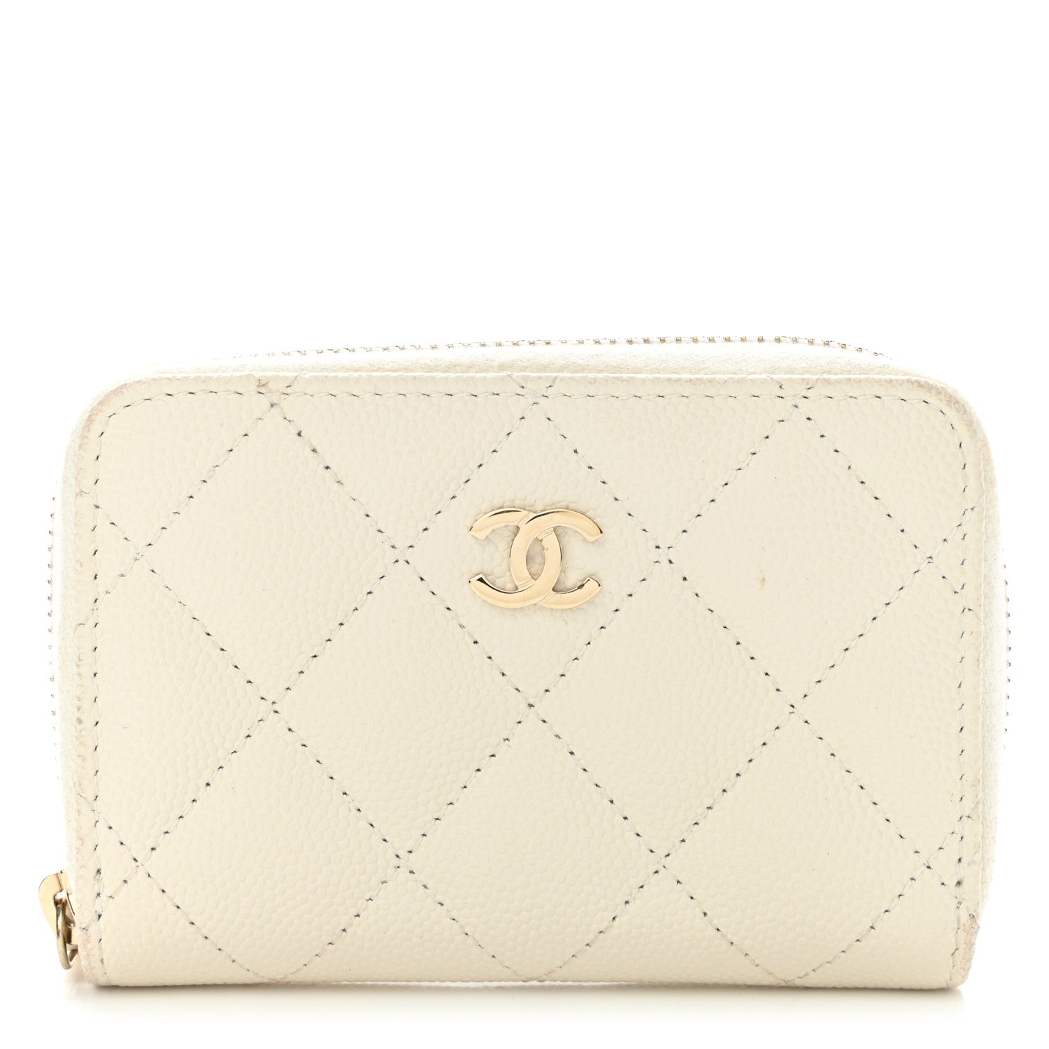 Chanel Caviar Quilted Zip Coin Purse White 1 of 12