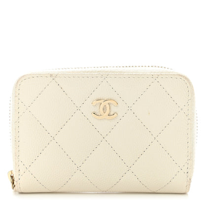 Chanel Caviar Quilted Zip Coin Purse White 1 of 12