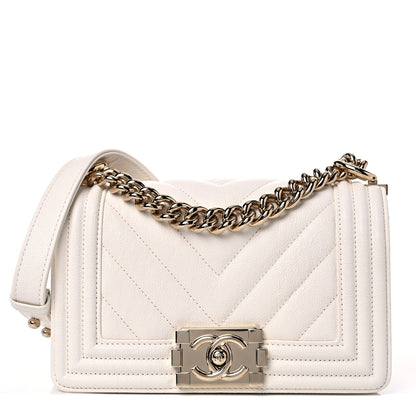 Chanel Caviar Chevron Quilted Small Boy Flap White 1 of 10
