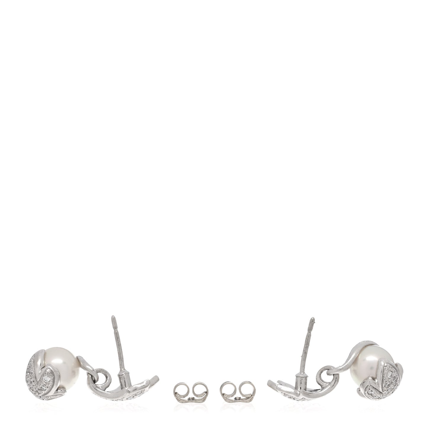 Platinum Diamond Akoya Pearl 7.5-8mm Leaf Drop Earrings