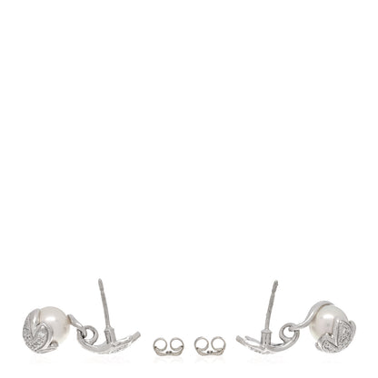 Mikimoto Platinum Diamond Akoya Pearl 7.5-8mm Leaf Drop Earrings 4 of 5