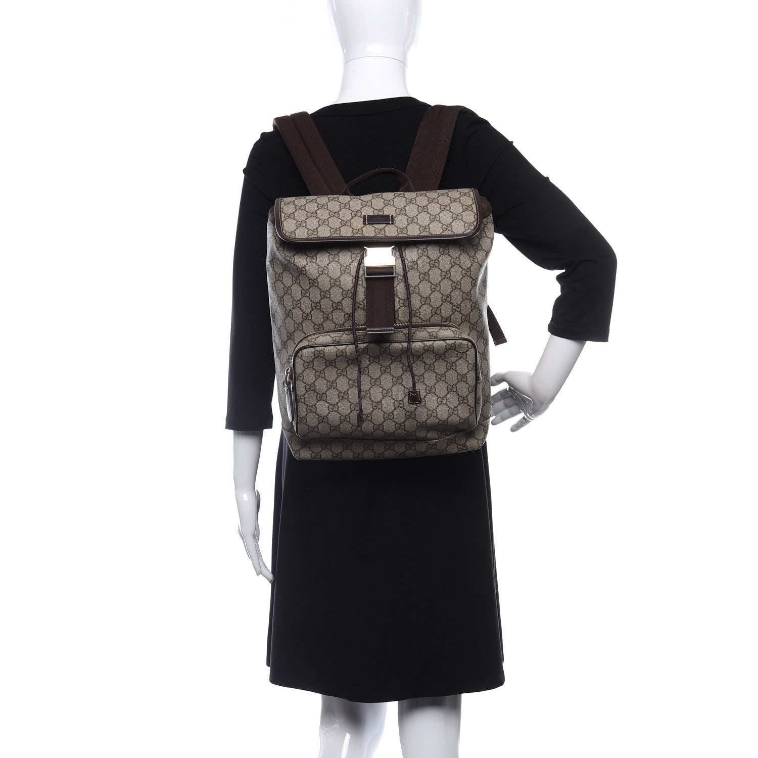 Gucci GG Supreme Monogram Medium Single Buckle Rucksack Backpack Beige Ebony Brown 2 of 9