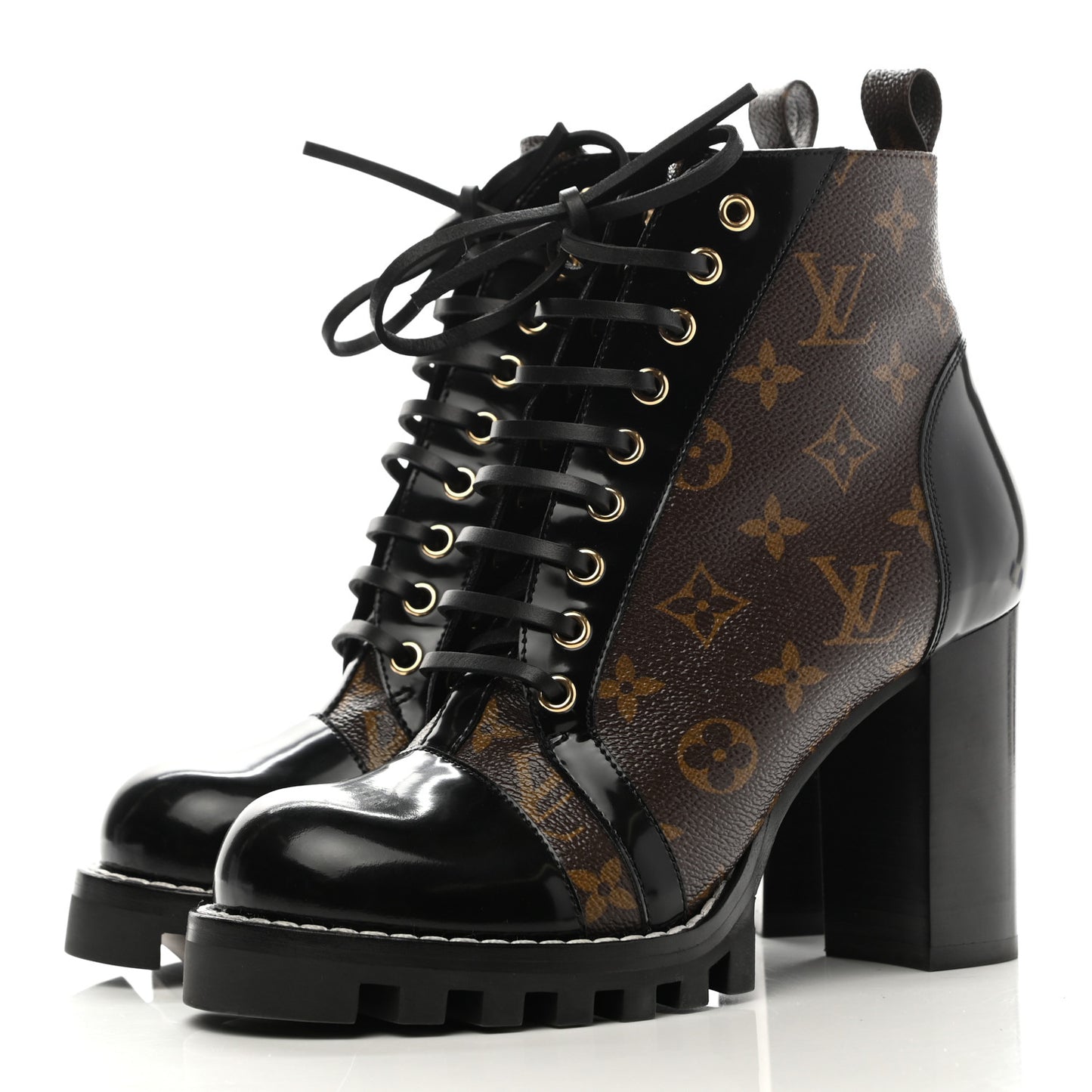 Patent Calfskin Monogram Star Trail Ankle Boots 39 Black