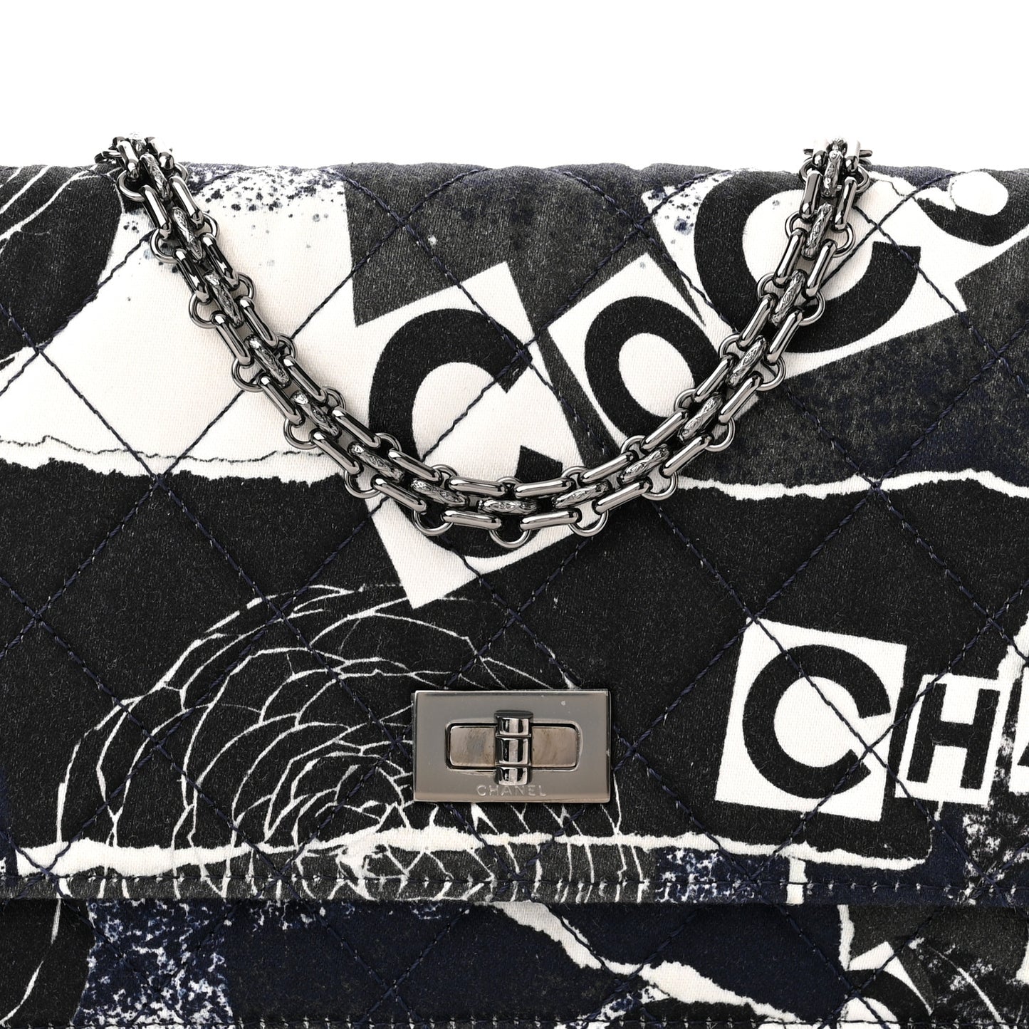Canvas Printed Quilted 2.55 Reissue Wallet On Chain WOC White Black Navy Blue