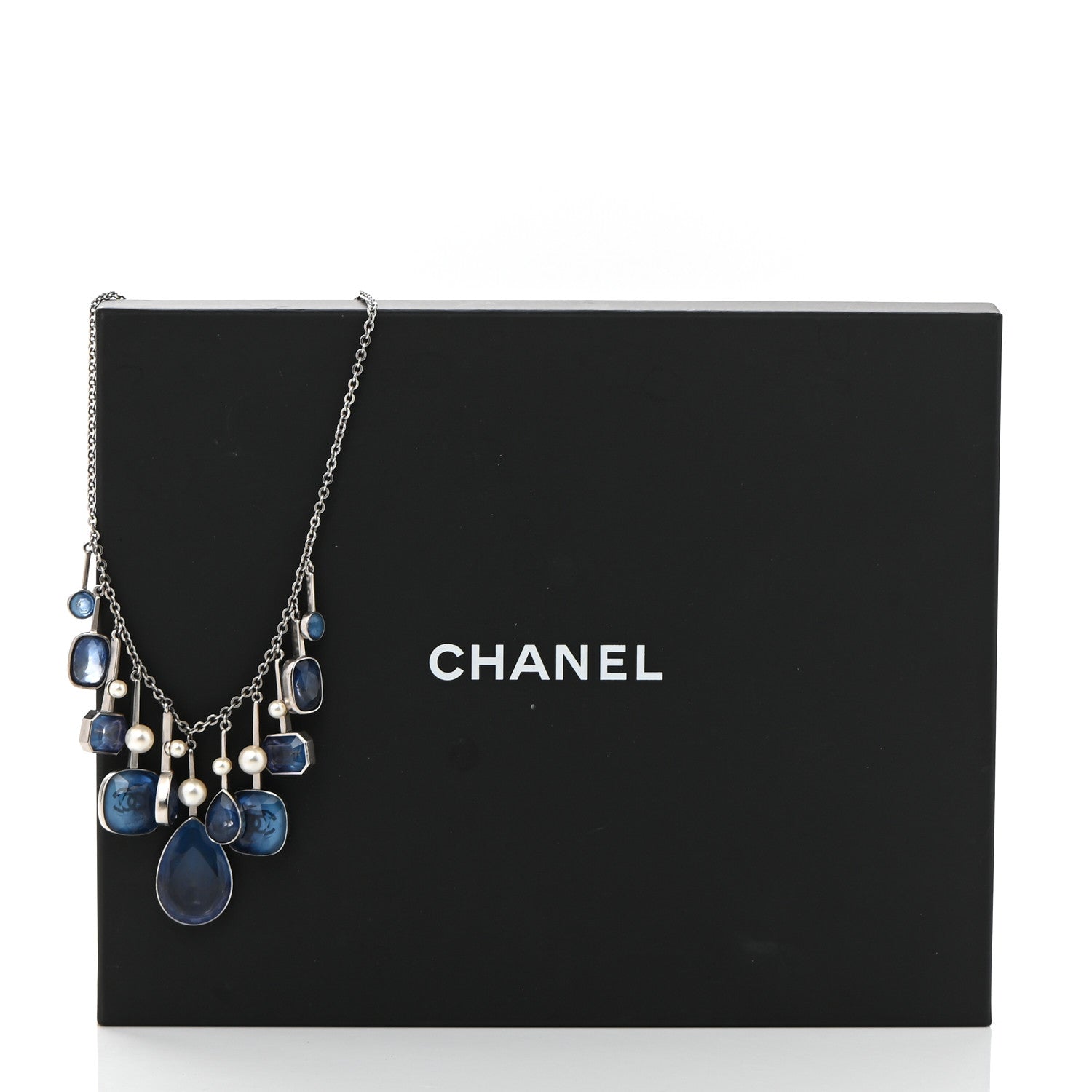Chanel Crystal Pearl CC Necklace Silver Blue 7 of 7