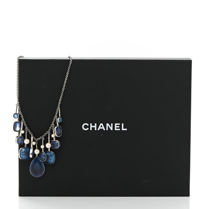 Chanel Crystal Pearl CC Necklace Silver Blue 7 of 7