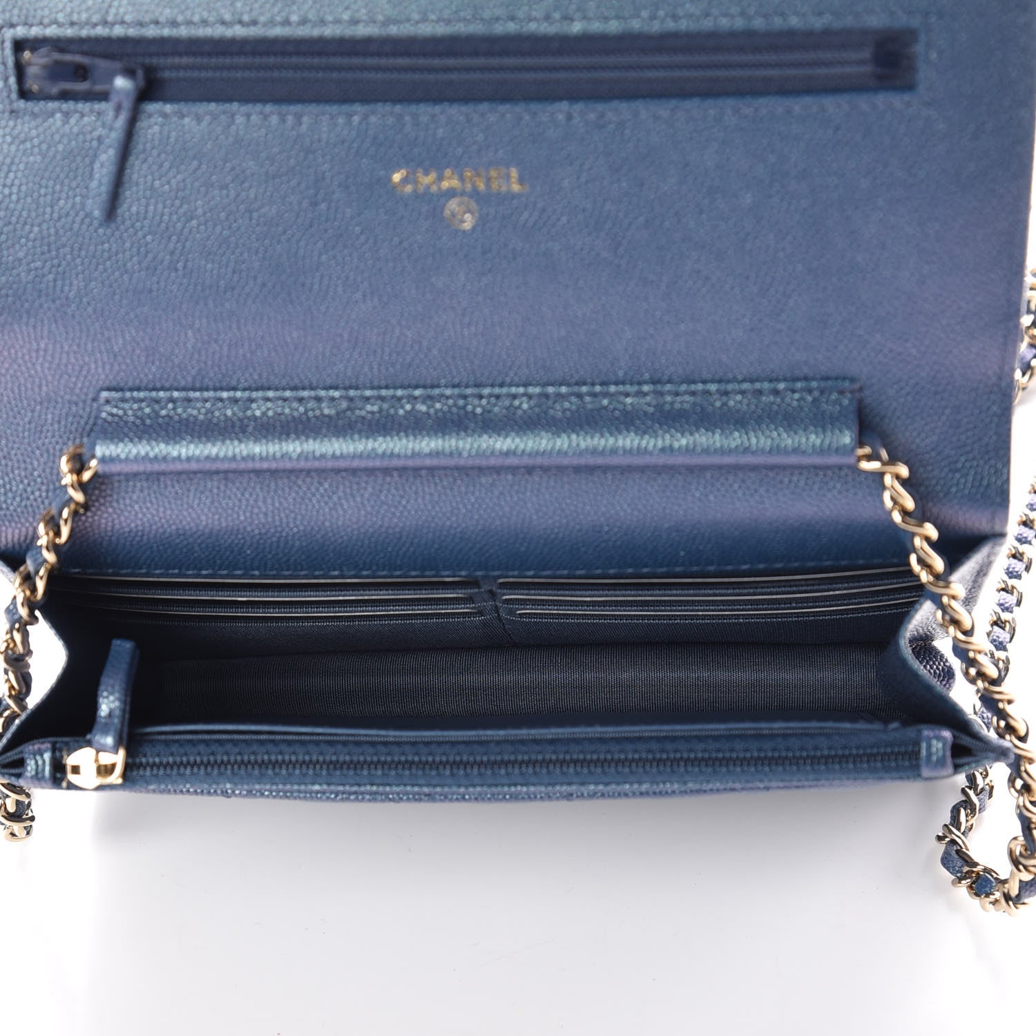 Chanel Iridescent Caviar Quilted Wallet on Chain WOC Dark Blue 7 of 11