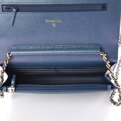 Chanel Iridescent Caviar Quilted Wallet on Chain WOC Dark Blue 7 of 11