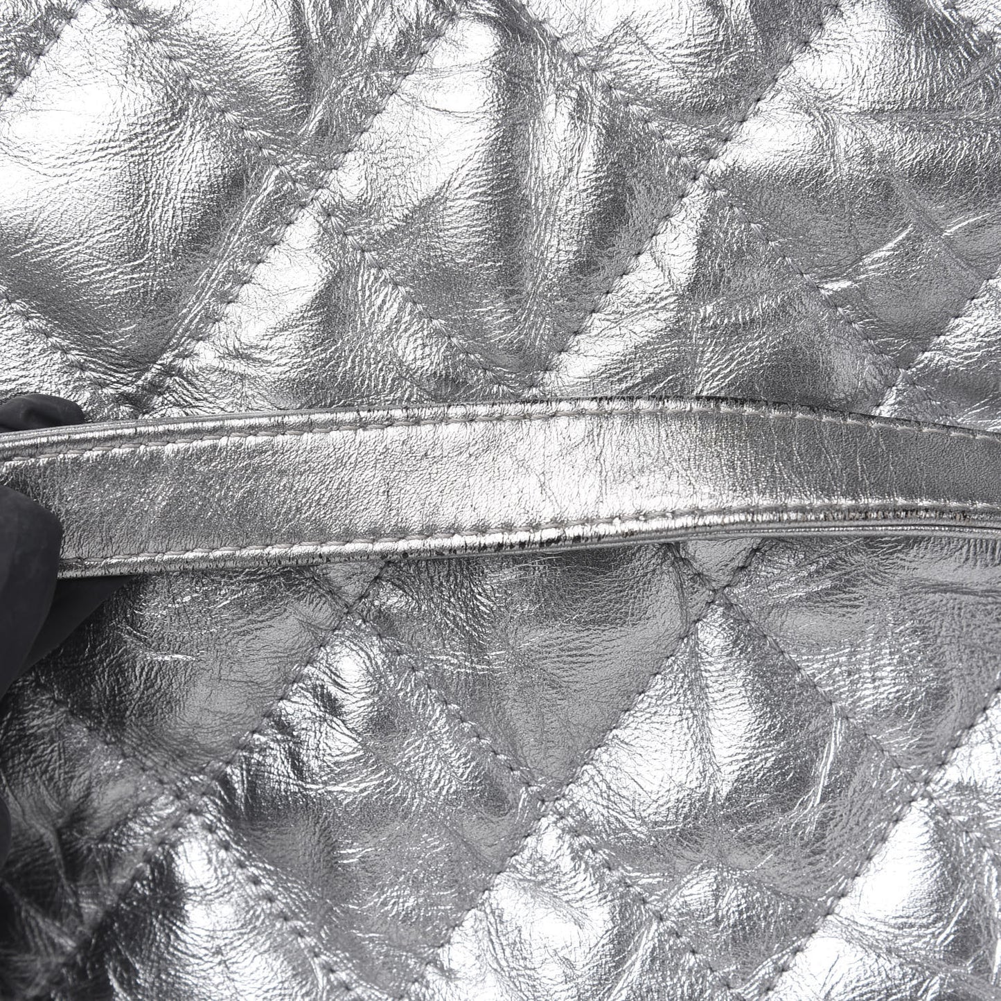 Metallic Crackled Calfskin Quilted Large Big Bang Hobo Silver