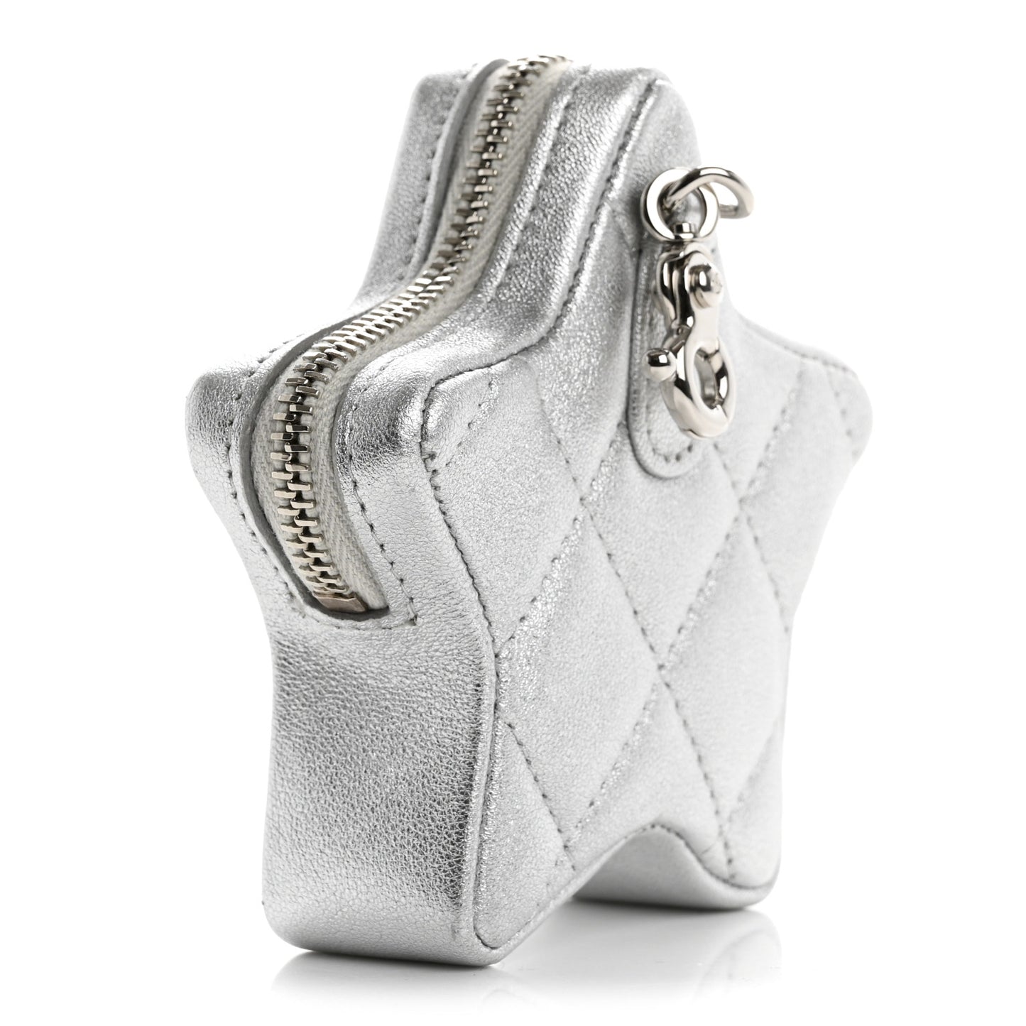 Metallic Lambskin Walk Of Fame Star Clip On Coin Purse Silver