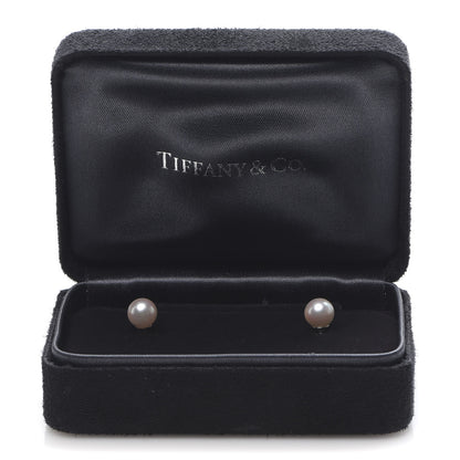 Tiffany 18k White Gold Akoya Pearl 7-7.5mm Signature Earrings 5 of 5
