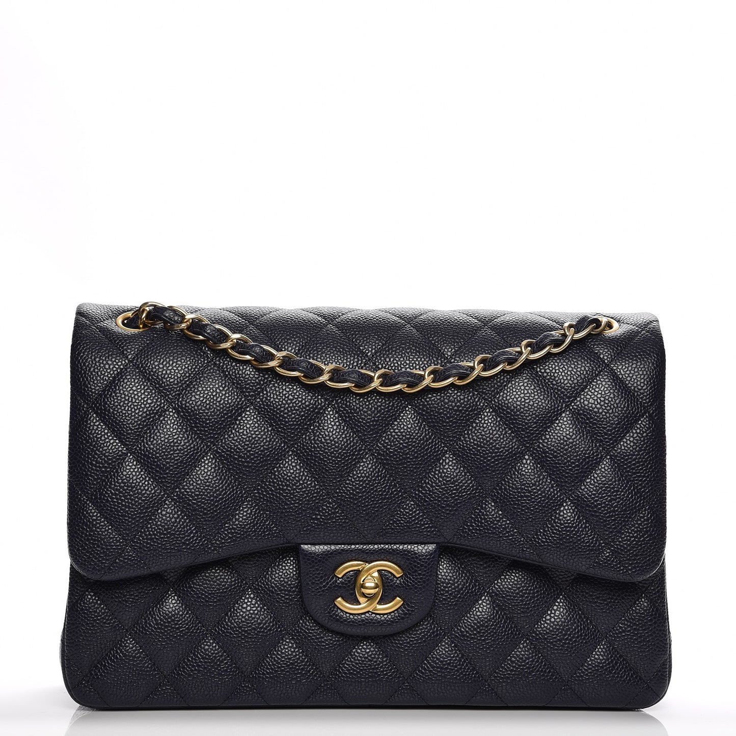 Caviar Quilted Jumbo Double Flap Navy