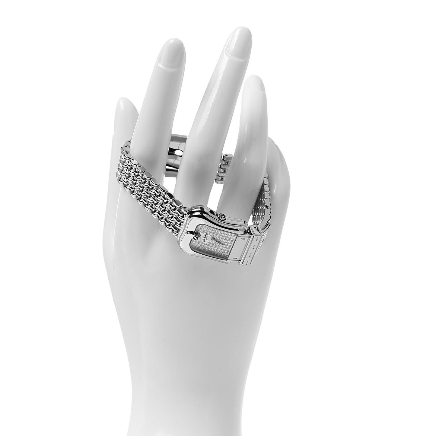 Stainless Steel Diamond 23mm 3800L Buckle Quartz Watch Silver