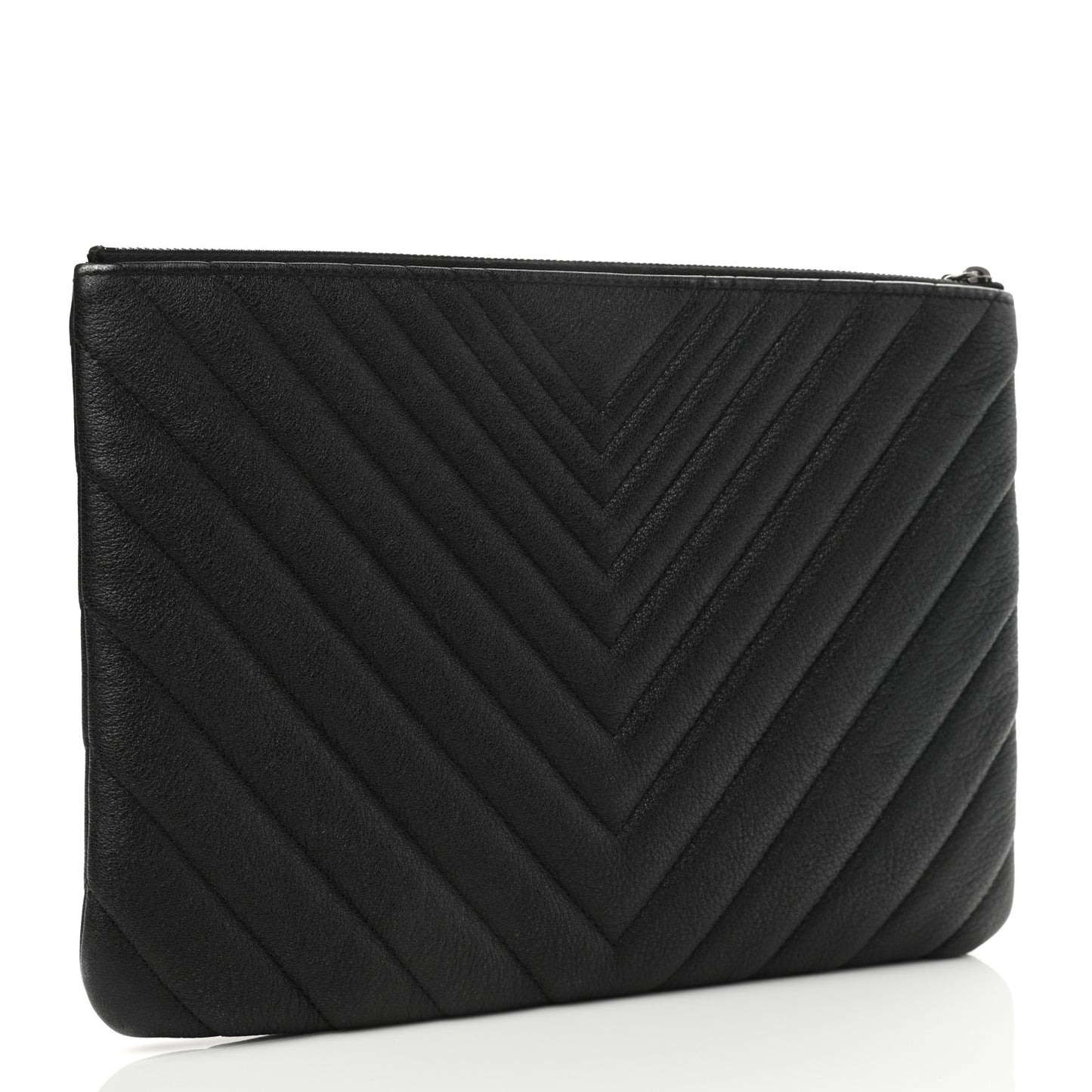 Sheepskin Chevron Quilted Medium Cosmetic Case Black