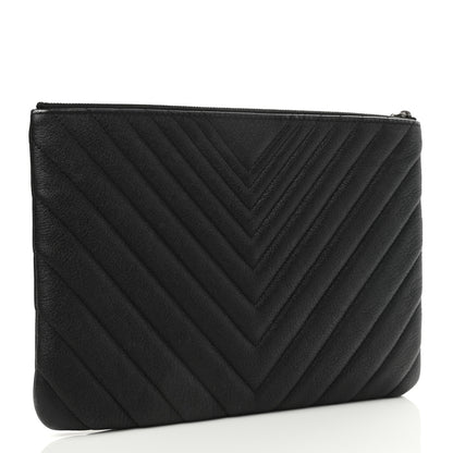 Chanel Sheepskin Chevron Quilted Medium Cosmetic Case Black 3 of 9