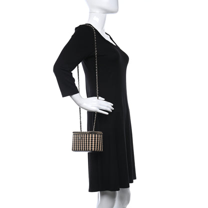 Chanel Raffia Jute Striped Small Vanity Case With Chain Black Beige 2 of 12
