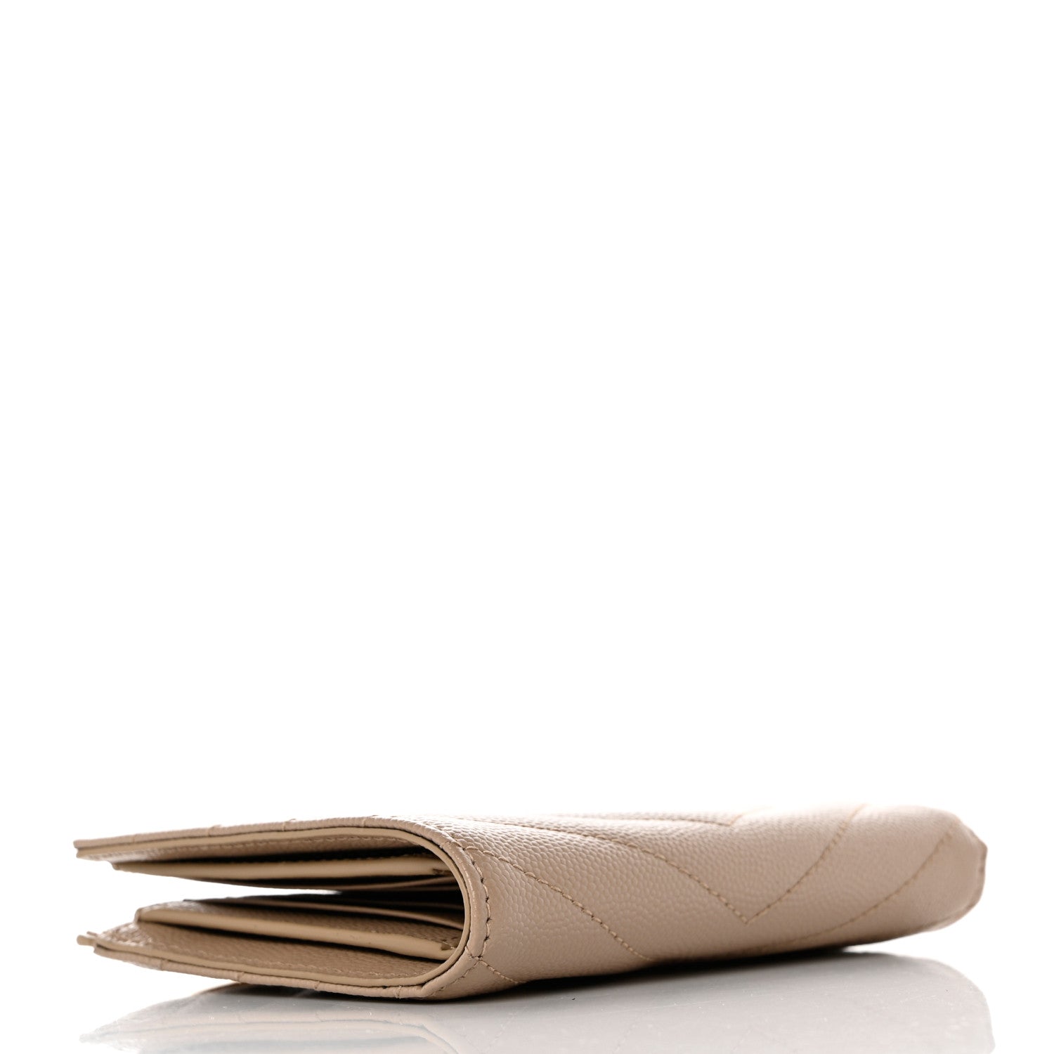 Saint Laurent Grain De Poudre Matelasse Chevron Monogram Zipped Two-Part Wallet Dark Beige 4 of 8