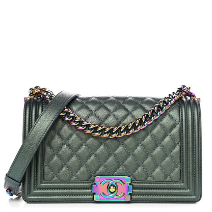 Chanel Iridescent Goatskin Quilted Medium Boy Flap Green 1 of 14