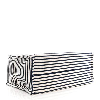 Celine Canvas Calfskin Striped Triomphe Cabas Navy 4 of 9