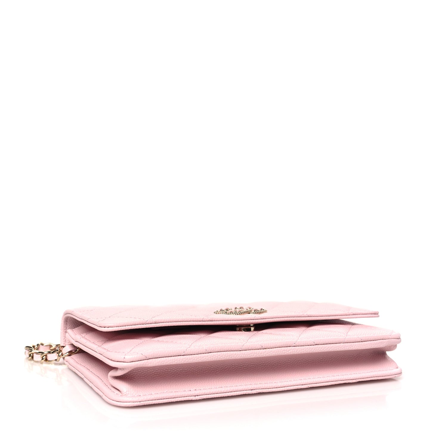 Caviar Quilted Crystal CC Wallet On Chain WOC Light Pink