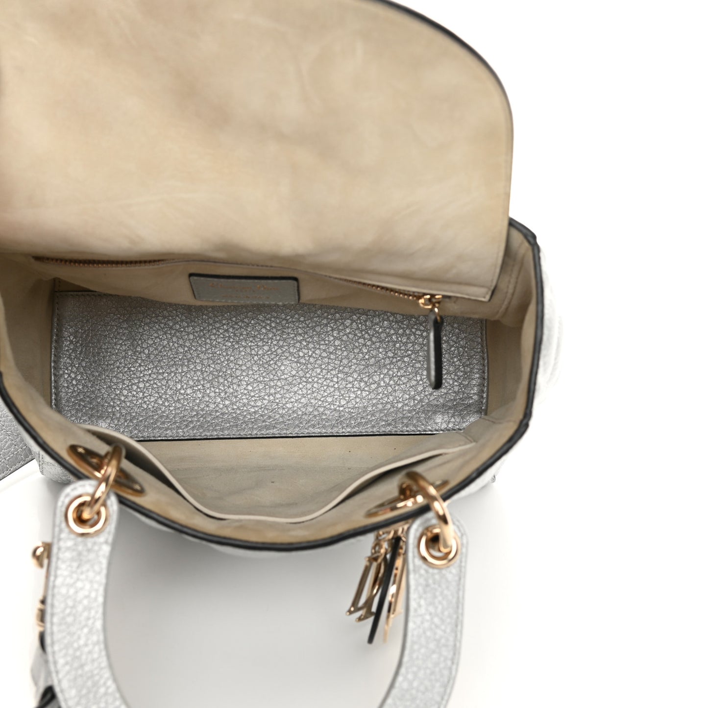 Metallic Grained Calfskin Cannage Medium Supple Lady Dior Silver