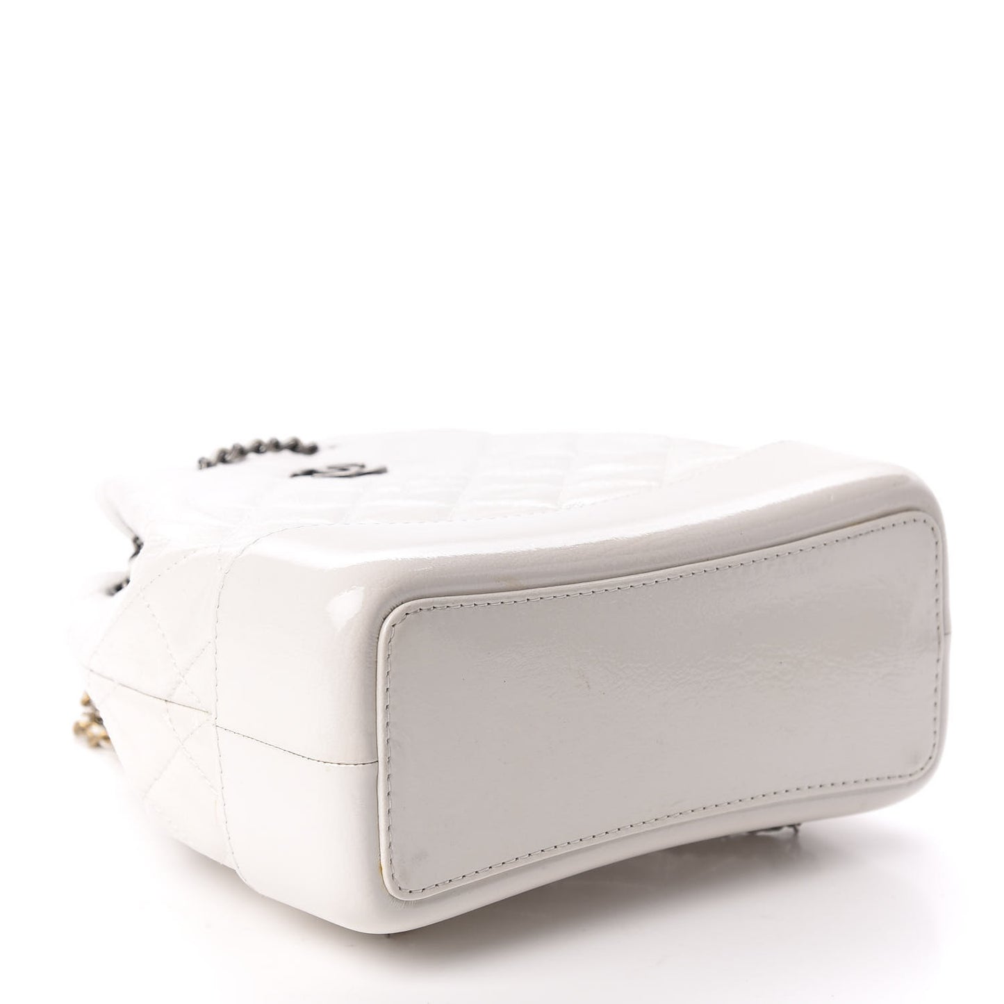 Patent Goatskin Quilted Small Gabrielle Backpack White