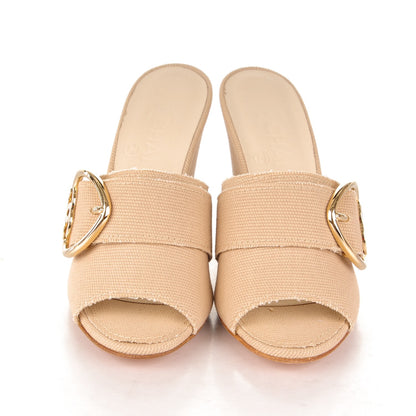 Chanel Canvas Heart CC Wedge Sandals 36.5 Beige 2 of 7
