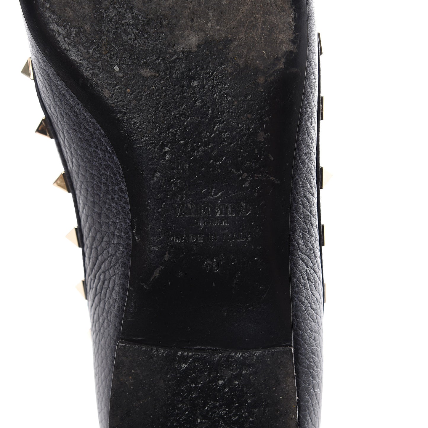 Pebbled Calfskin Rockstud Ballerina Flats 40 Deep Denim