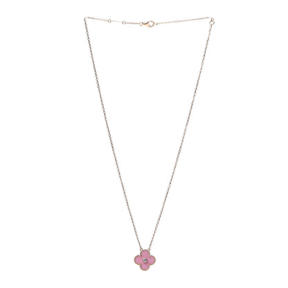 Van Cleef & Arpels 18K Rose Gold Diamond Pink Porcelain Vintage Alhambra Pendant Necklace 3 of 7