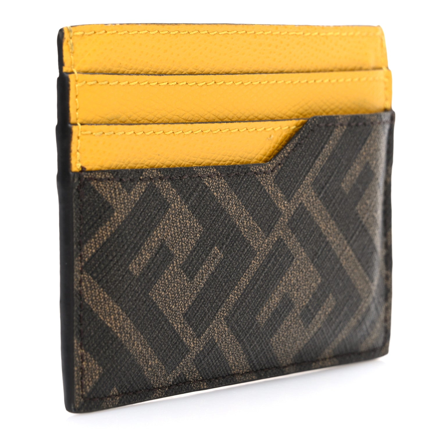 Fendi Glazed Fabric Vitello Cruise FF 1974 Logo Card Holder Black Sunflower 3 of 7