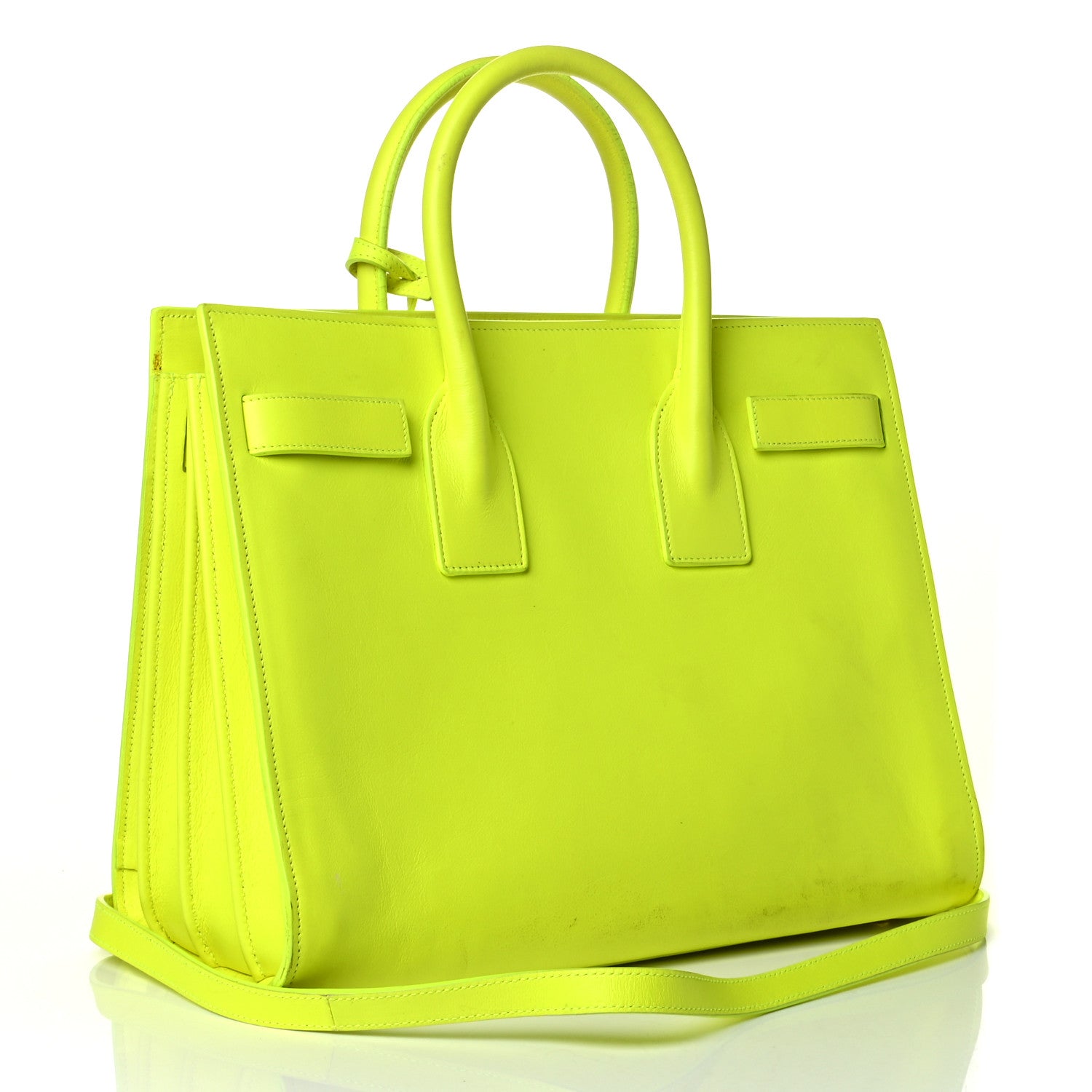 Saint Laurent Calfskin Small Sac De Jour Bag Neon Yellow 5 of 16