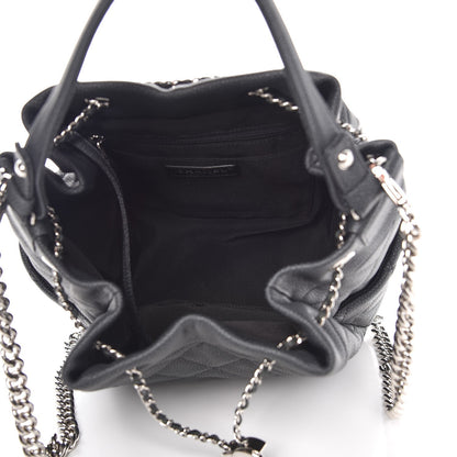 Chanel Caviar Flat Quilted CC Chain Bucket Drawstring Bag Black 7 of 8