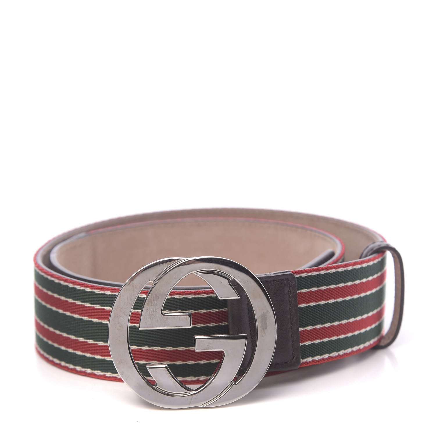 Gucci Canvas Web Interlocking G Belt 85 34 Green Red 1 of 5