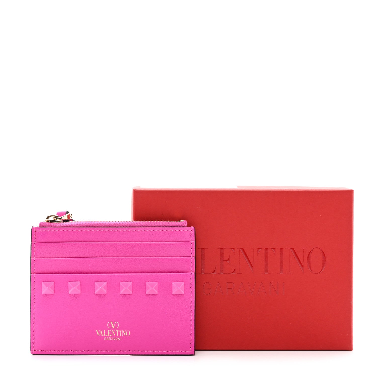 Valentino Garavani Nappa Tonal Monochrome Rockstud Coin Case Card Holder Pink PP 7 of 7