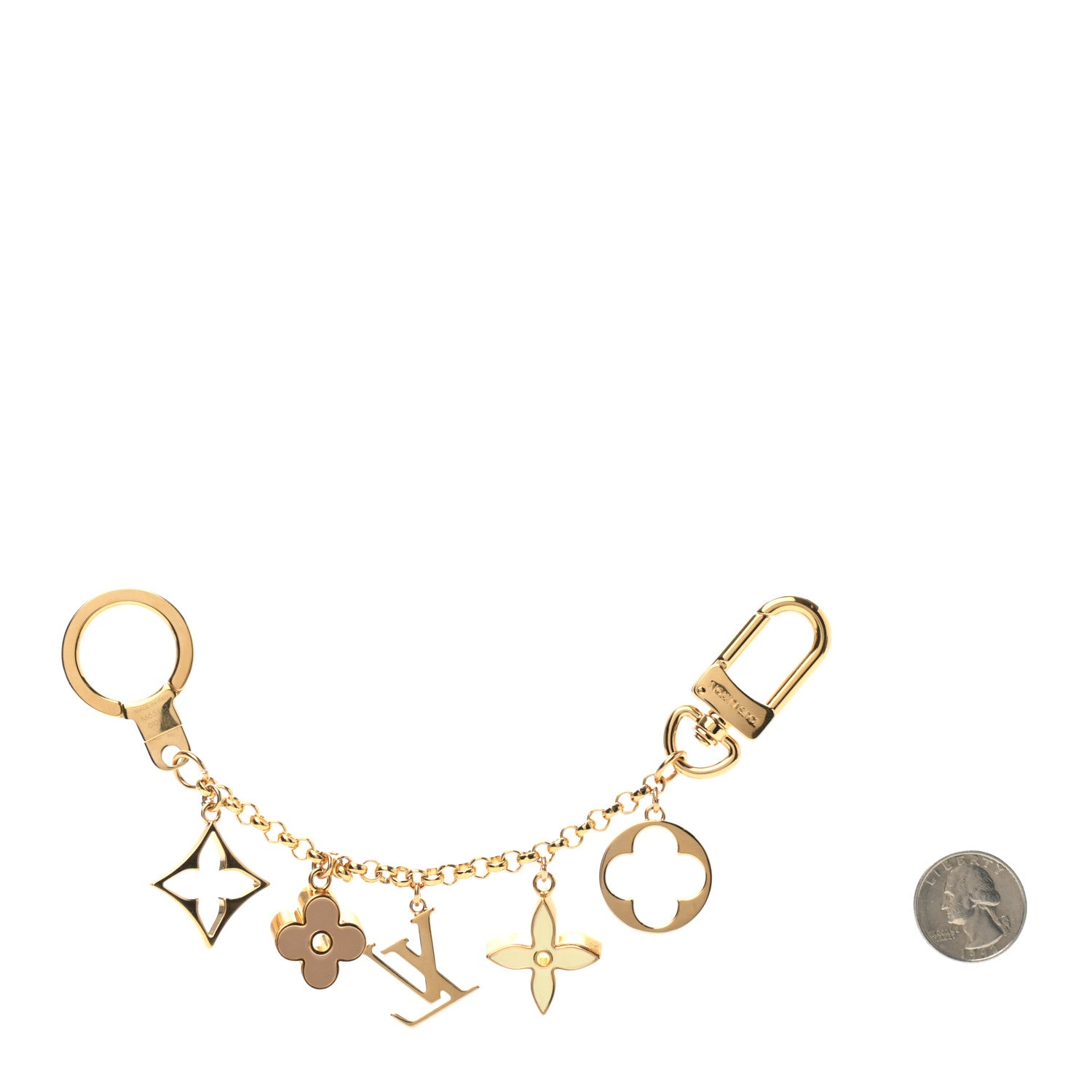 Louis Vuitton Brass Enamel Fleur De Monogram Bag Charm Chain Gold 2 of 3