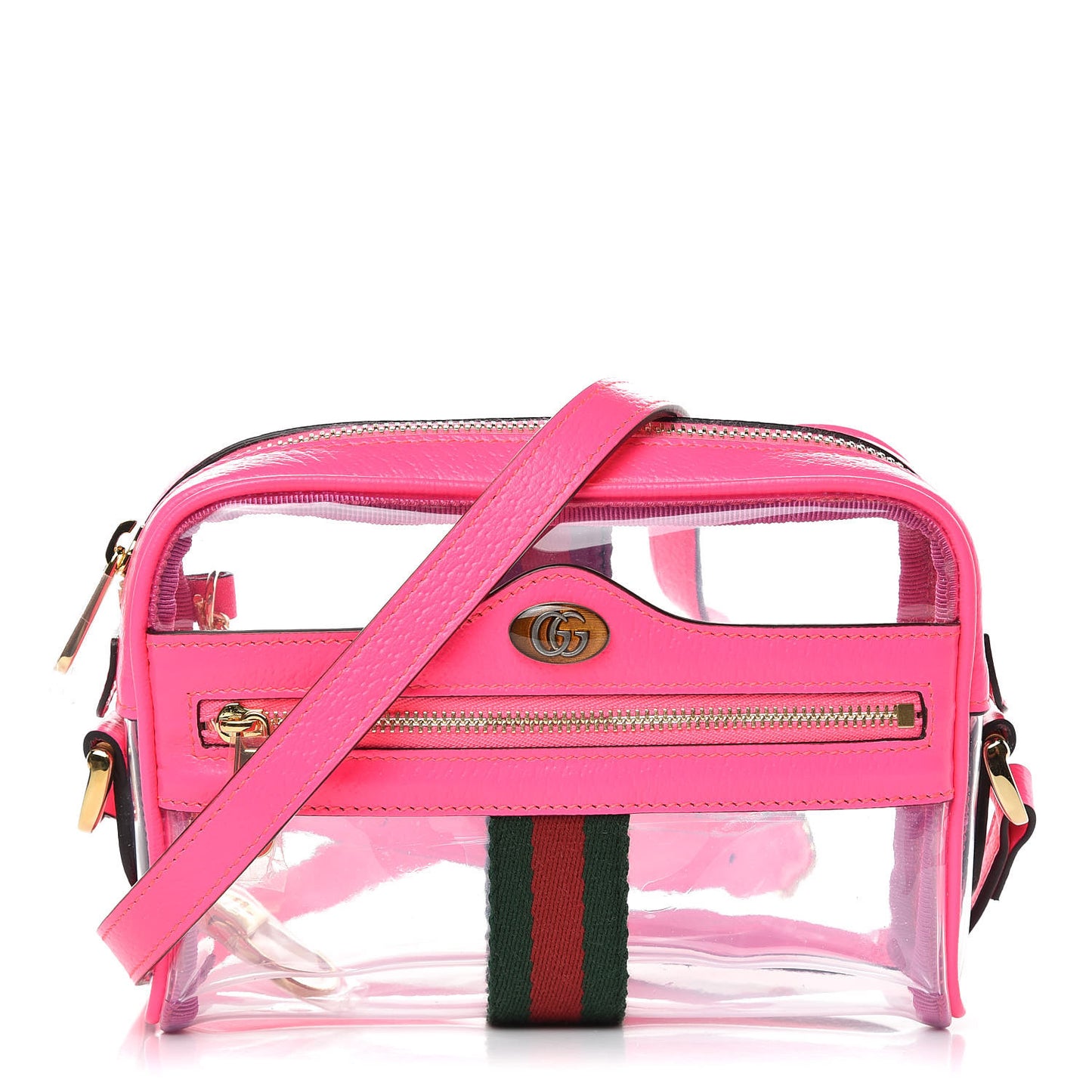 Vinyl Web Mini Ophidia Transparent Shoulder Bag Fluorescent Fuchsia