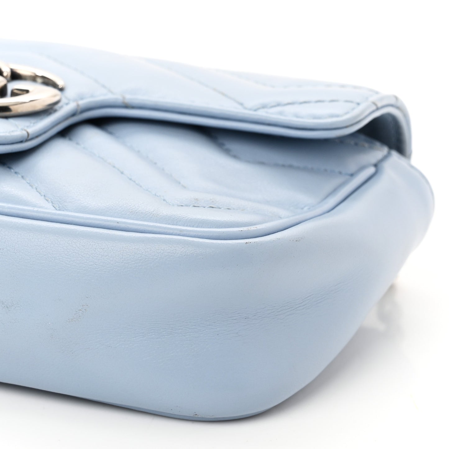 Calfskin Matelasse Super Mini GG Marmont Shoulder Bag Porcelain Light Blue
