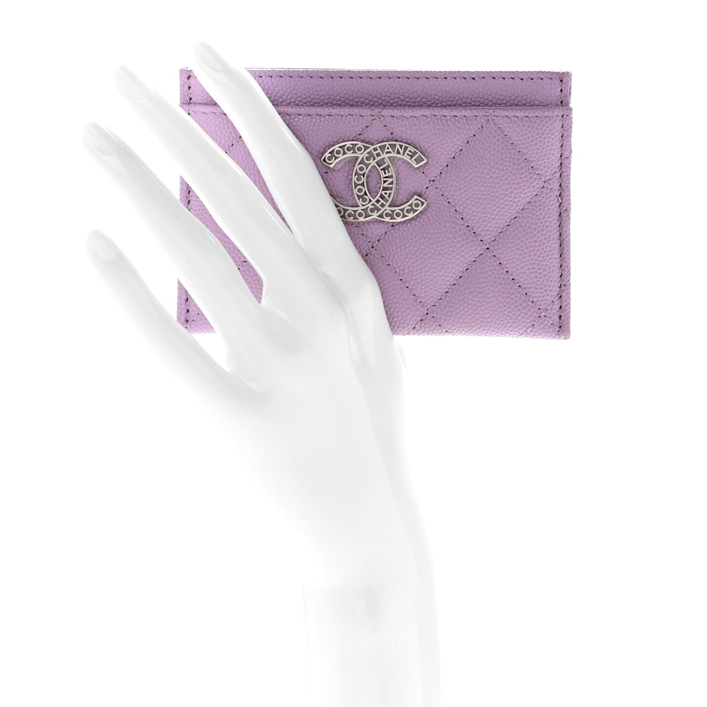 Caviar Quilted CC Logo Card Holder Light Purple