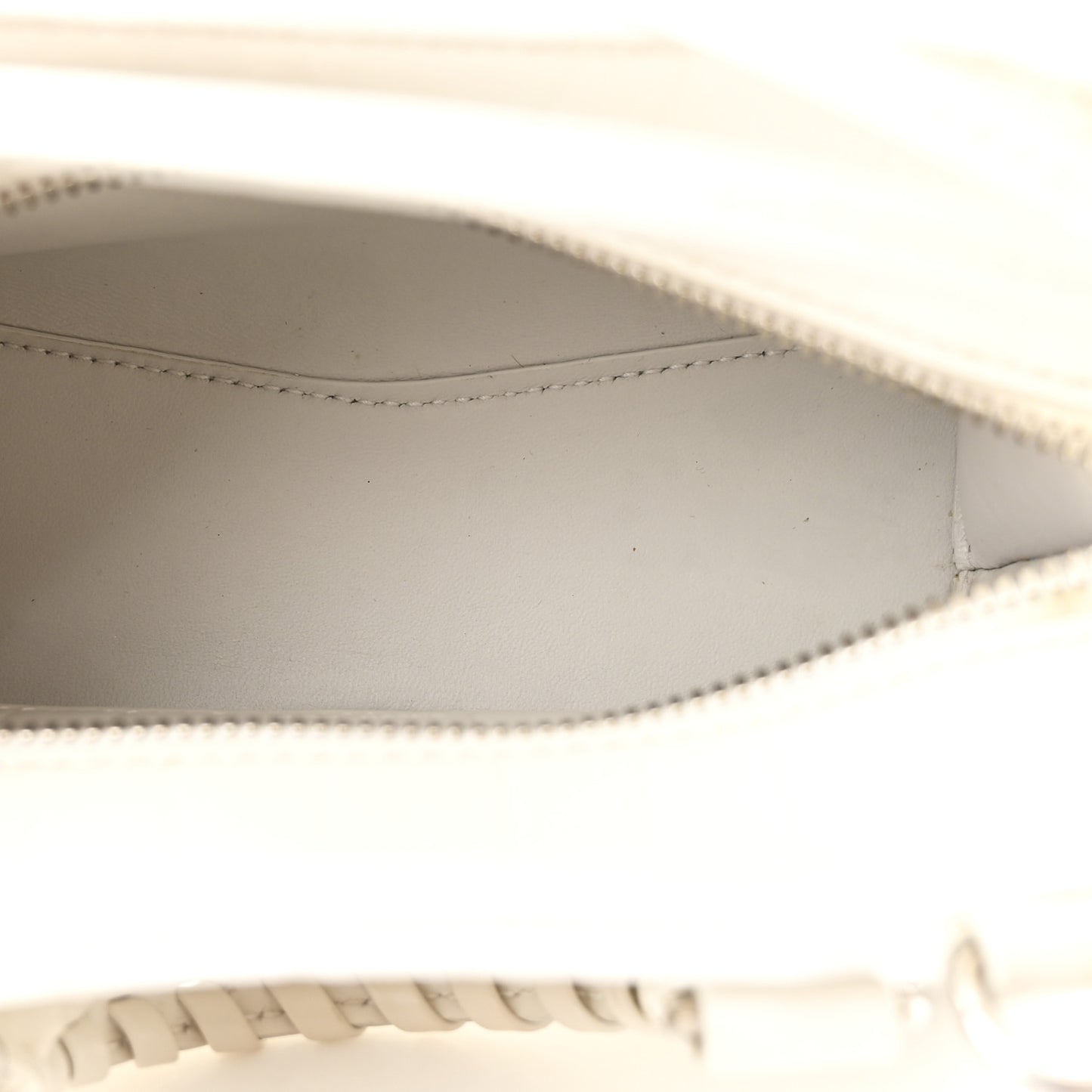 Semi Shiny Calfskin Crocodile Embossed Neo Classic Silver Hardware Nano City Crossbody White