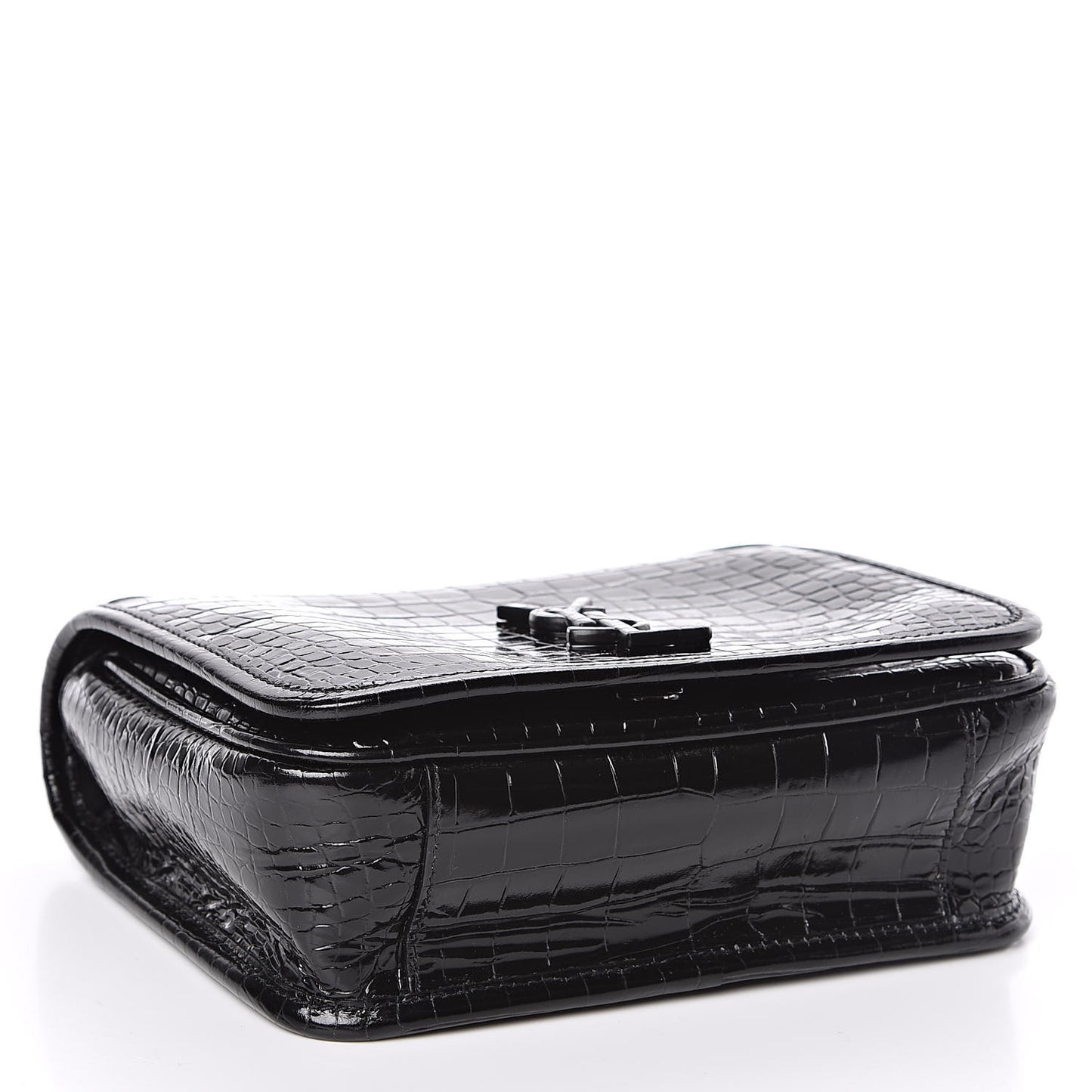 Crocodile Embossed Lambskin Matelasse Monogram Niki Chain Wallet Black