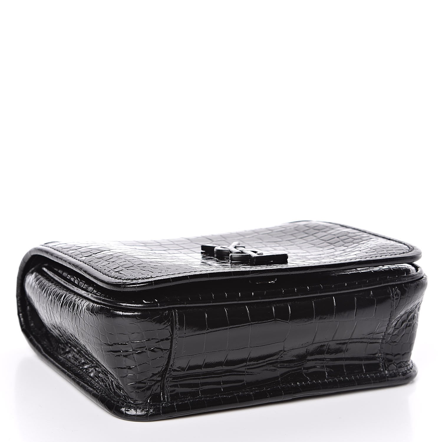 Saint Laurent Crocodile Embossed Lambskin Matelasse Monogram Niki Chain Wallet Black 4 of 10