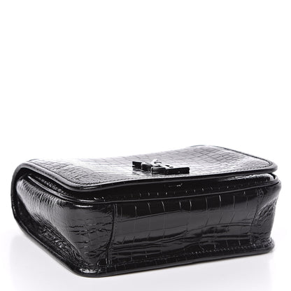 Saint Laurent Crocodile Embossed Lambskin Matelasse Monogram Niki Chain Wallet Black 4 of 10