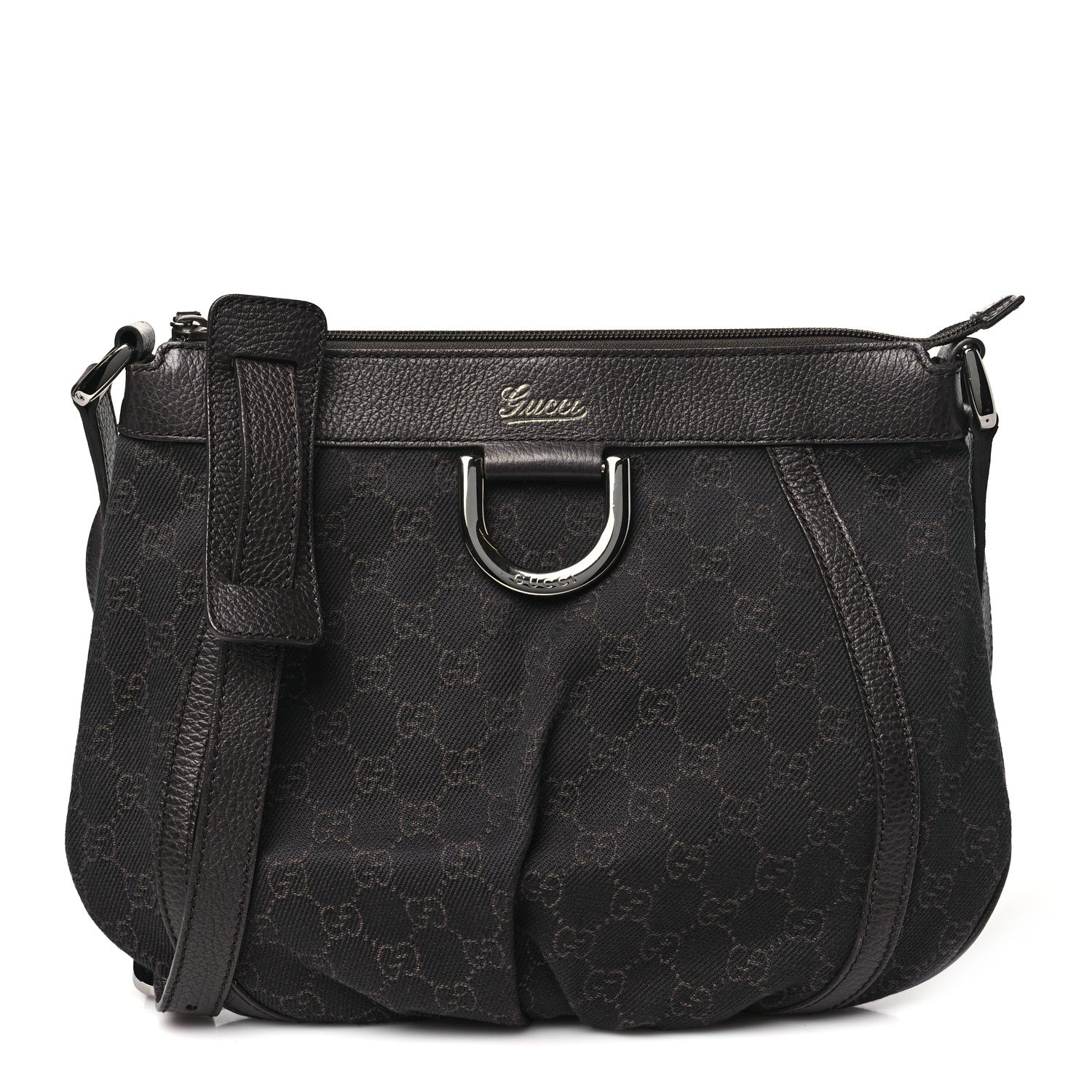 Gucci Denim Monogram Small D Silver Ring Messenger Brown 1 of 10
