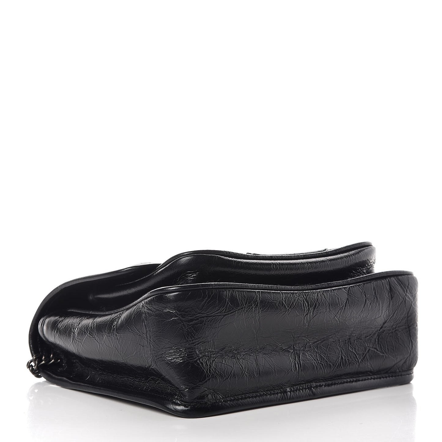 Crinkled Calfskin Matelasse Monogram Baby Niki Chain Satchel Black