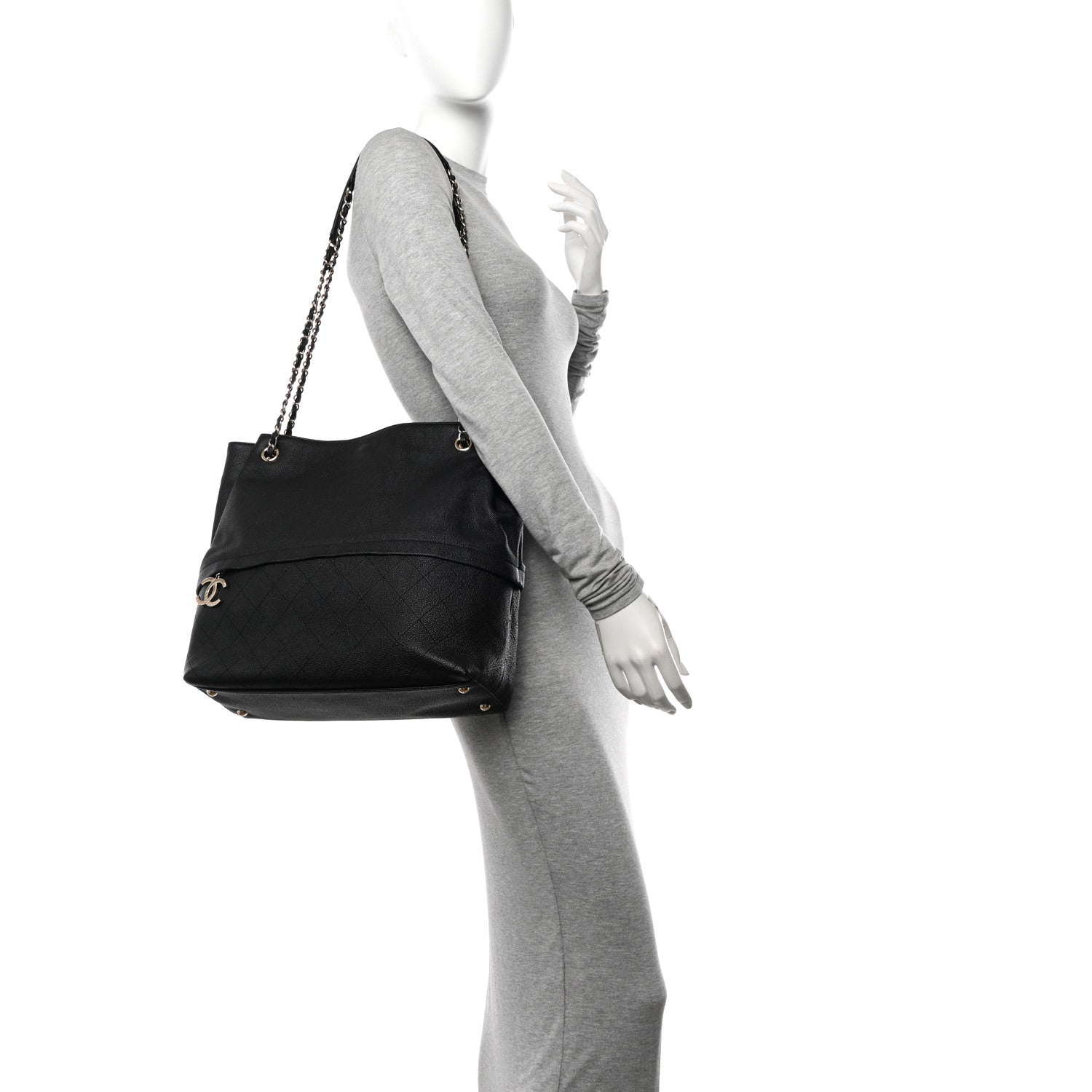 Chanel Crumpled Grained Calfskin Zip and Carry Shopping Tote Black 2 of 11